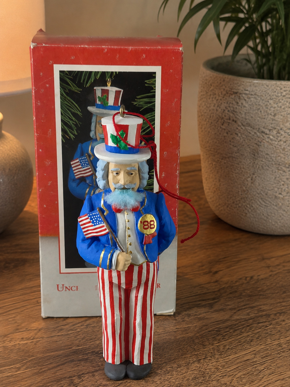 Christmas Ornament Uncle Sam Nutcracker Patriot USA Americana 1988 Flag Ornament